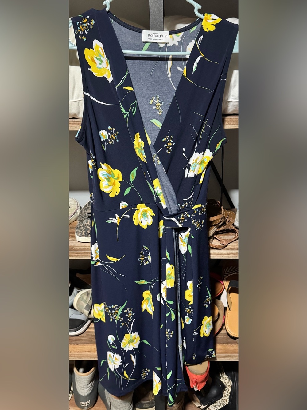 Kaileigh Navy Floral Wrap Midi Dress with Yellow Blooms